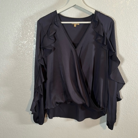 Lakara Purple Purple Faux Wrap Bubble Hem Ruffle Blouse Size Large - Picture 1 of 7